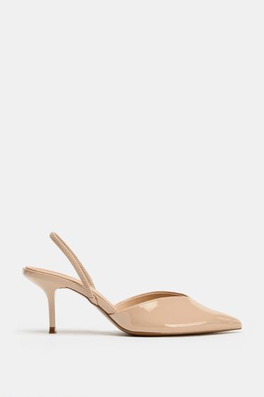 Zara PATENT-EFFECT SLINGBACK HEELS - Beež