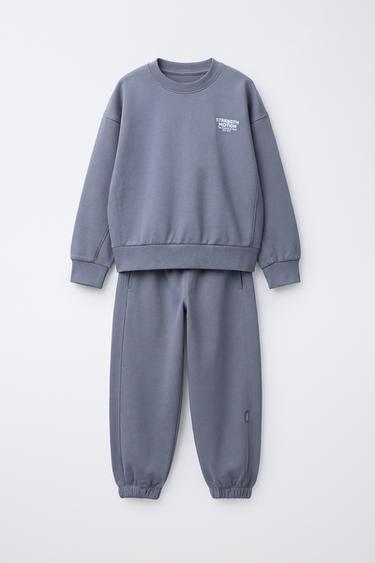 TEXT PRINT SWEATSHIRT AND JOGGERS SET - Duck blue by Zara