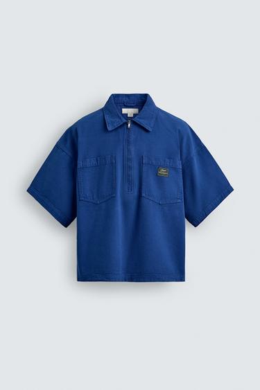 ÁO POLO DÁNG BOXY VẢI BẠC MÀU HỌA TIẾT KẺ SỌC - Xanh nhạt từ Zara