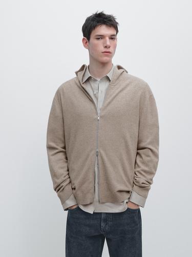 Zara Wool blend knit cardigan with hood - Mink