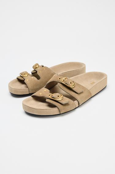 SPLIT SUEDE BUCKLE SANDALS - Beige by Zara - Image 2