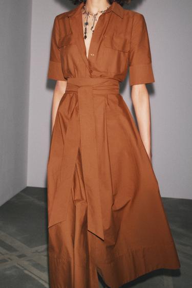 ZW COLLECTION POPLIN SHIRT DRESS - camel by Zara