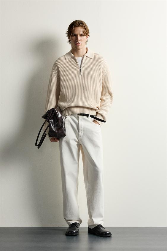 QUARTER-ZIP KNIT POLO SHIRT - Beige by Zara - Image 0