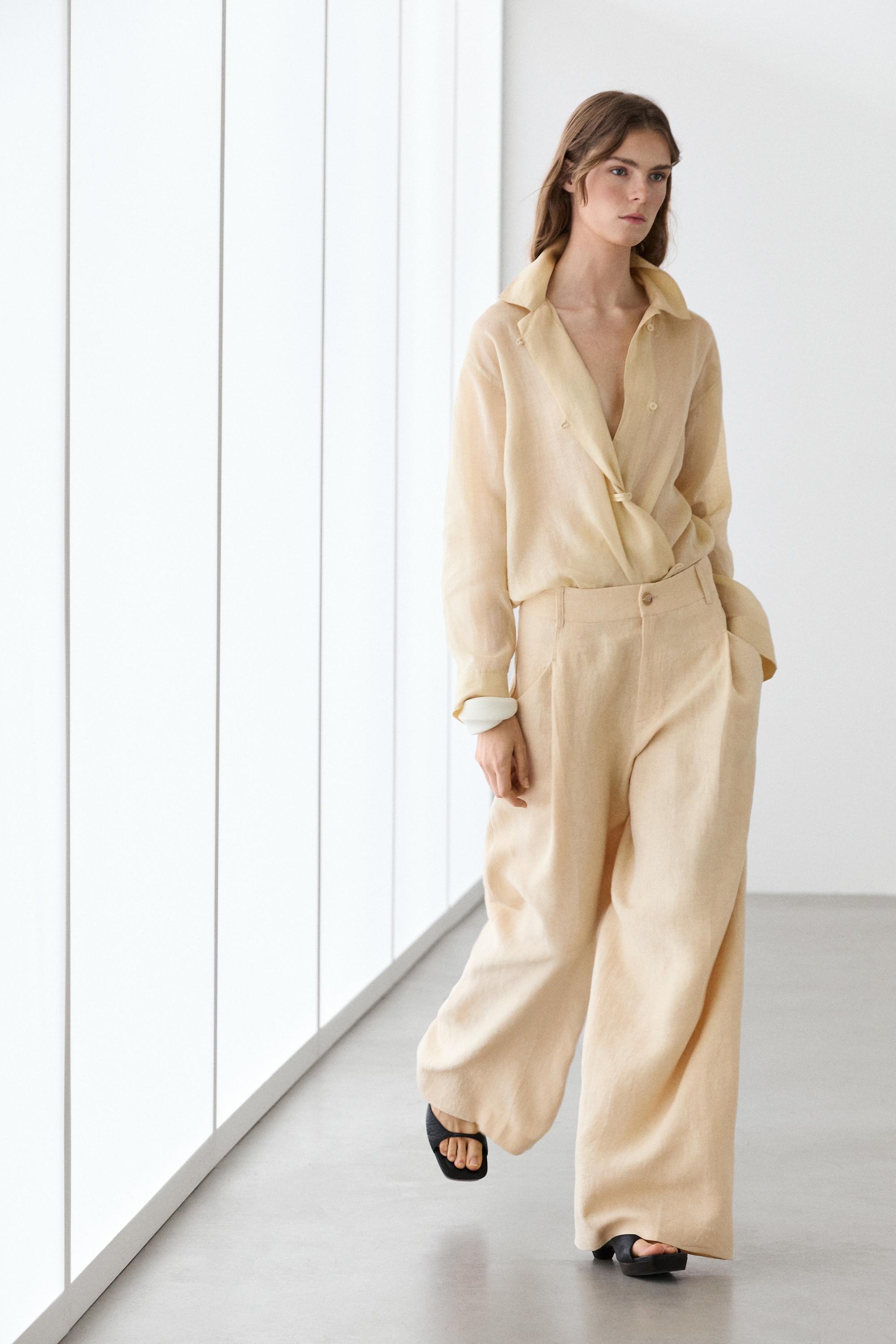 Wide-leg linen trousers with pocket detail