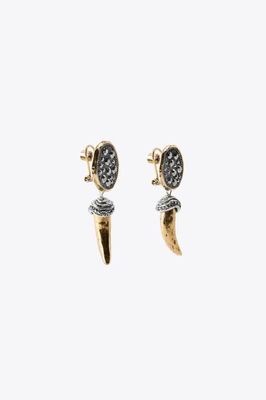 SPARKLY HORN EARRINGS - Aged gold by Zara - Image 2