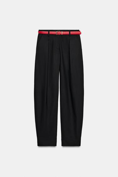 STRAIGHT-LEG TROUSERS WITH BELT - Black by Zara