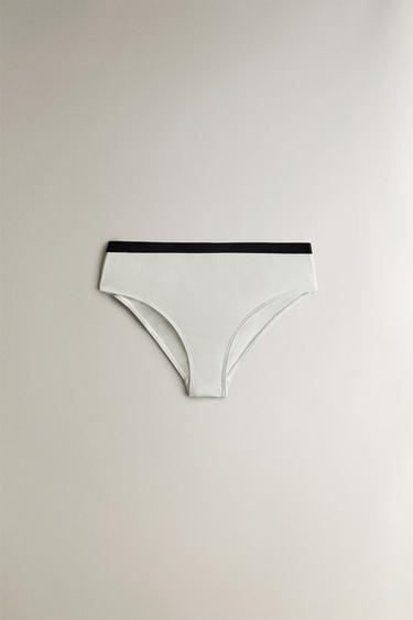 HIGH-WAIST BEACH BIKINI BOTTOMS WITH CONTRAST STRIPE - Ecru by Zara