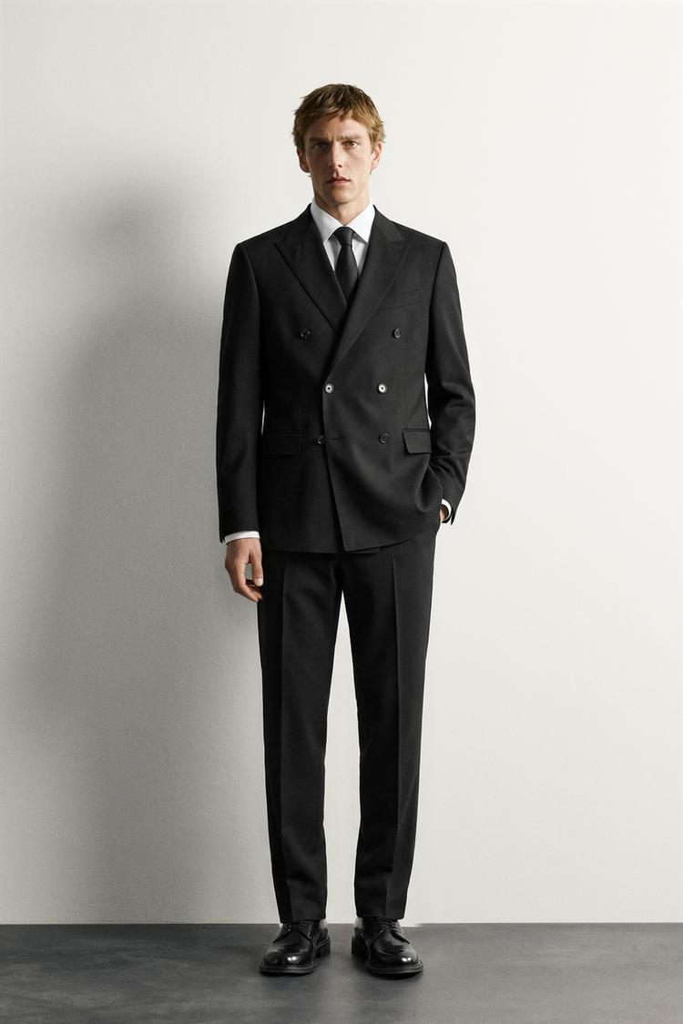DOUBLE-BREASTED SUIT BLAZER — Black