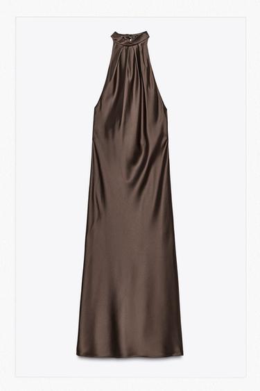 Zara HALTER MIDI DRESS - Brown