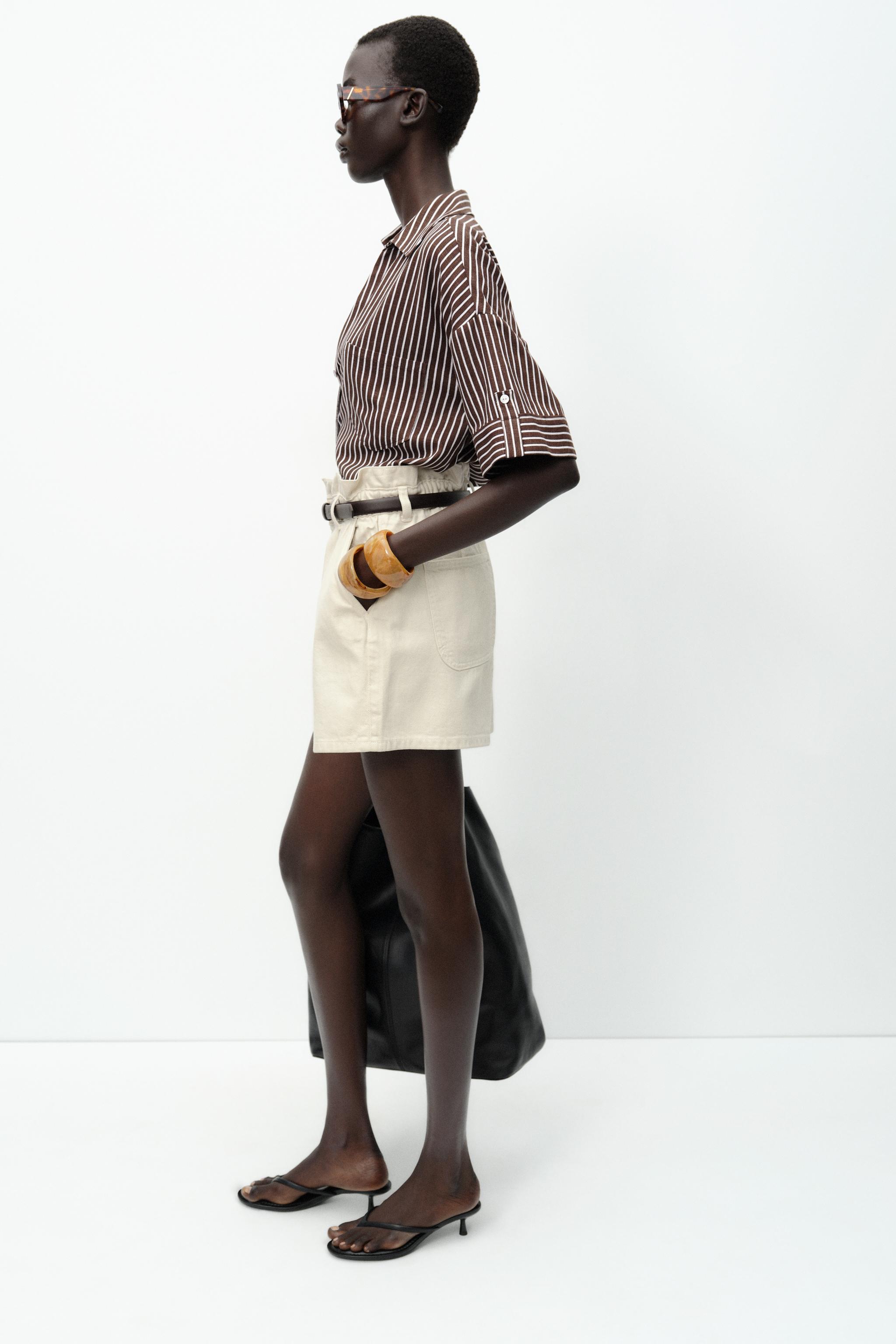 ZARA Z1975 デニム ペーパーバッグ ベルト付きバミューダパンツ Z1975 デニム ペーパーバッグ ベルト付きバミューダパンツ