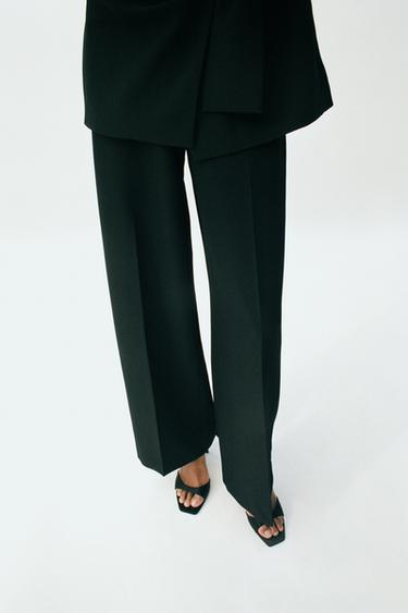 Zara HIGH-WAISTED STRAIGHT LEG PANTS - Black