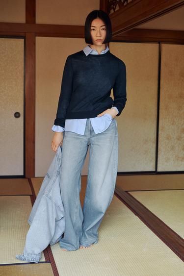 EXTRA-FINE WOOL AND SILK JUMPER - Navy blue by Zara