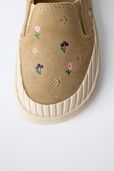 LEATHER FLORAL PLIMSOLLS - Sand Brown by Zara - Image 5