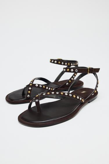 SANDALES EN CUIR FANTAISIE - Marron de Zara - Image 1