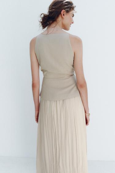PLEATED SKIRT MIDI WAISTCOAT DRESS - Beige by Zara - Image 4