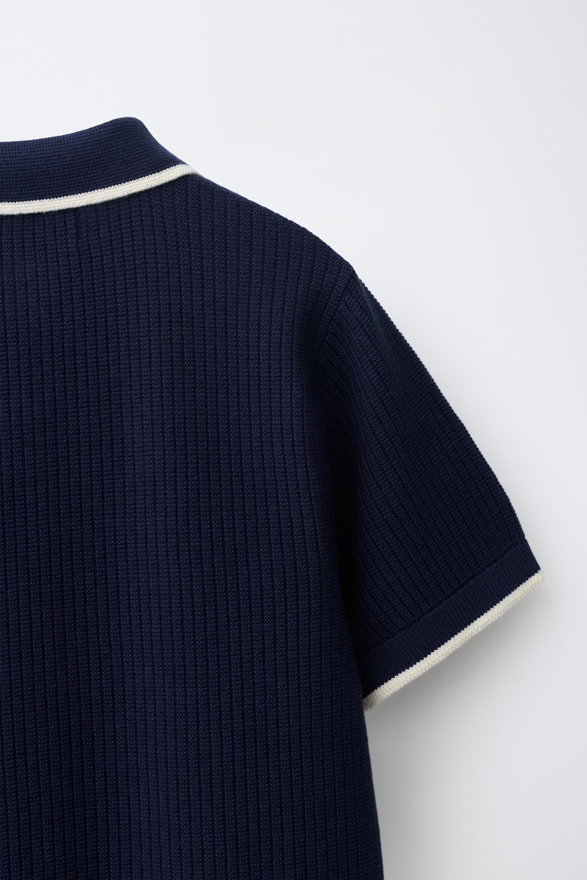 CONTRAST PIPING RIBBED KNIT POLO
