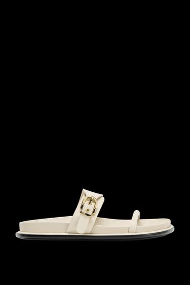 FLAT SANDALS WITH BUCKLE - White by Zara - Image 0
