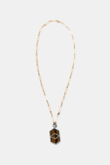METAL NECKLACE WITH SHIMMERING STONE - Golden by Zara - Image 0