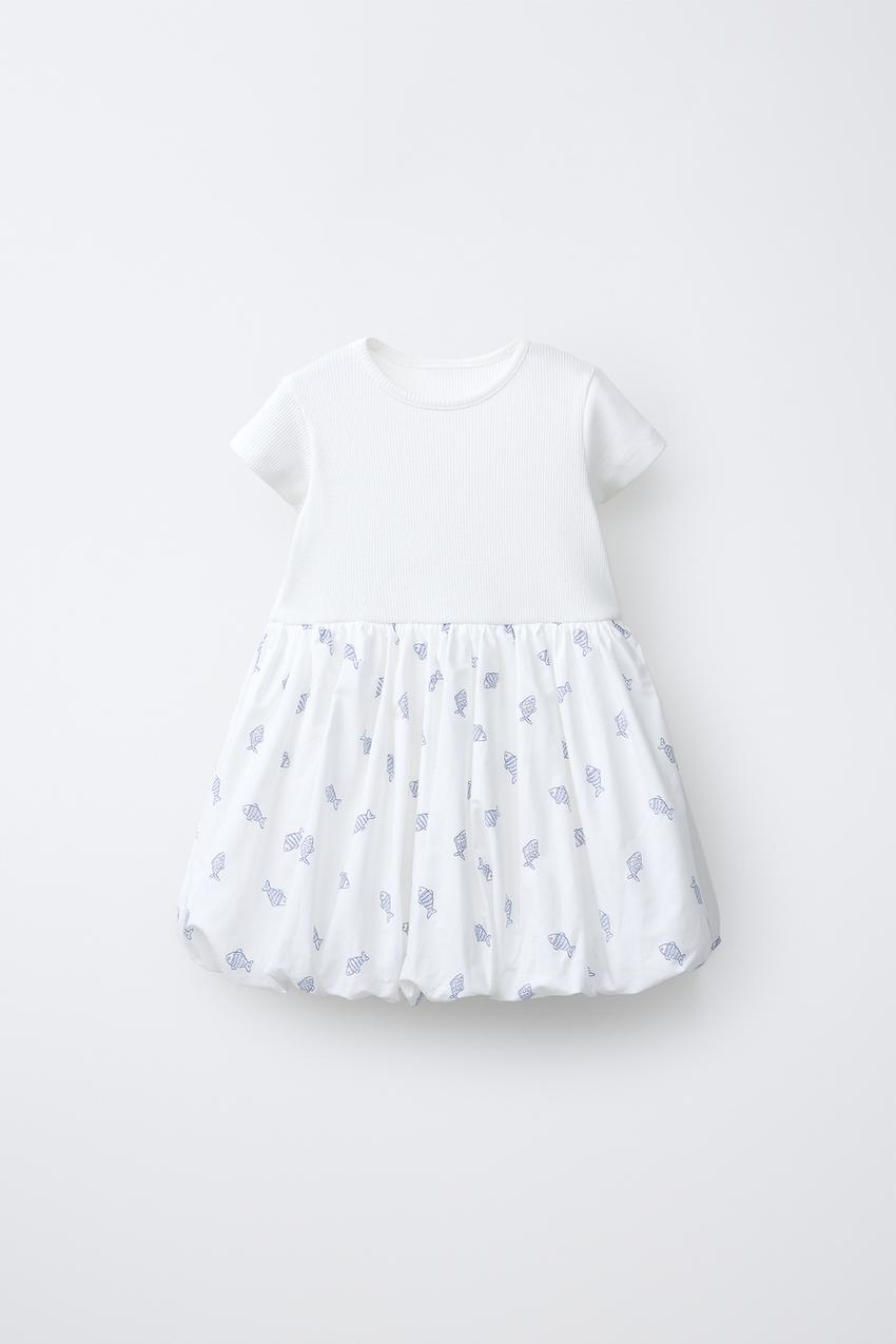 Zara - Combination Balloon Dress - White - 6 Years (45,2 Inches) - Kids Zara - Combination Balloon Dress - White - 6 Years (45,2 Inches) - Kids