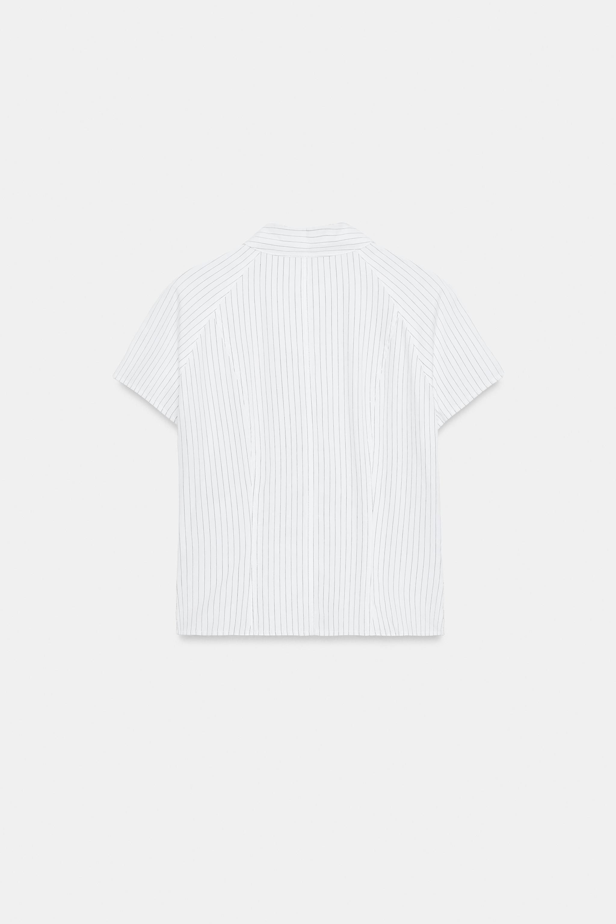 ストライプ柄ギャザー入りポプリンシャツ - ホワイト/ブラック | ZARA 