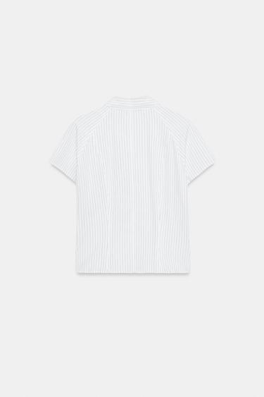 STRIPED POPLIN SHIRT WITH GATHERED DETAIL - Black / White by Zara