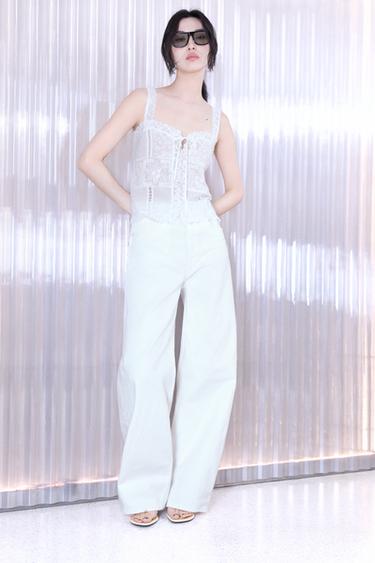 EMBROIDERED STRAPPY TOP - Oyster-white by Zara