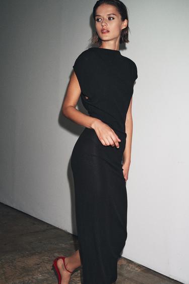 LONG DRAPED DRESS - Black by Zara - Image 3