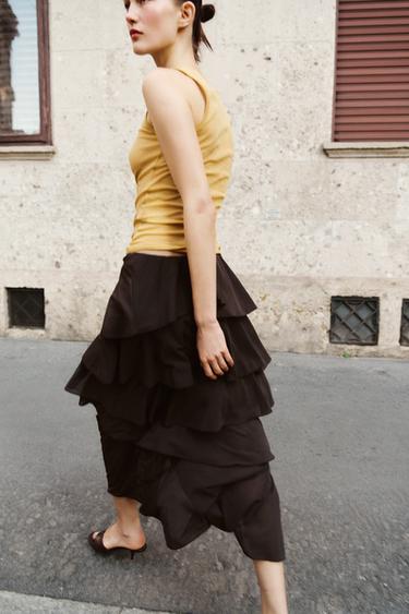 RUFFLED MIDI SKIRT - Dark brown by Zara - Image 4