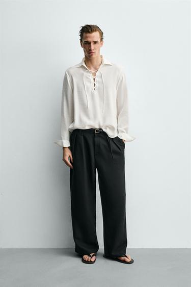 CAMISA POLO FLUIDA CORDÓN - Blanco de Zara