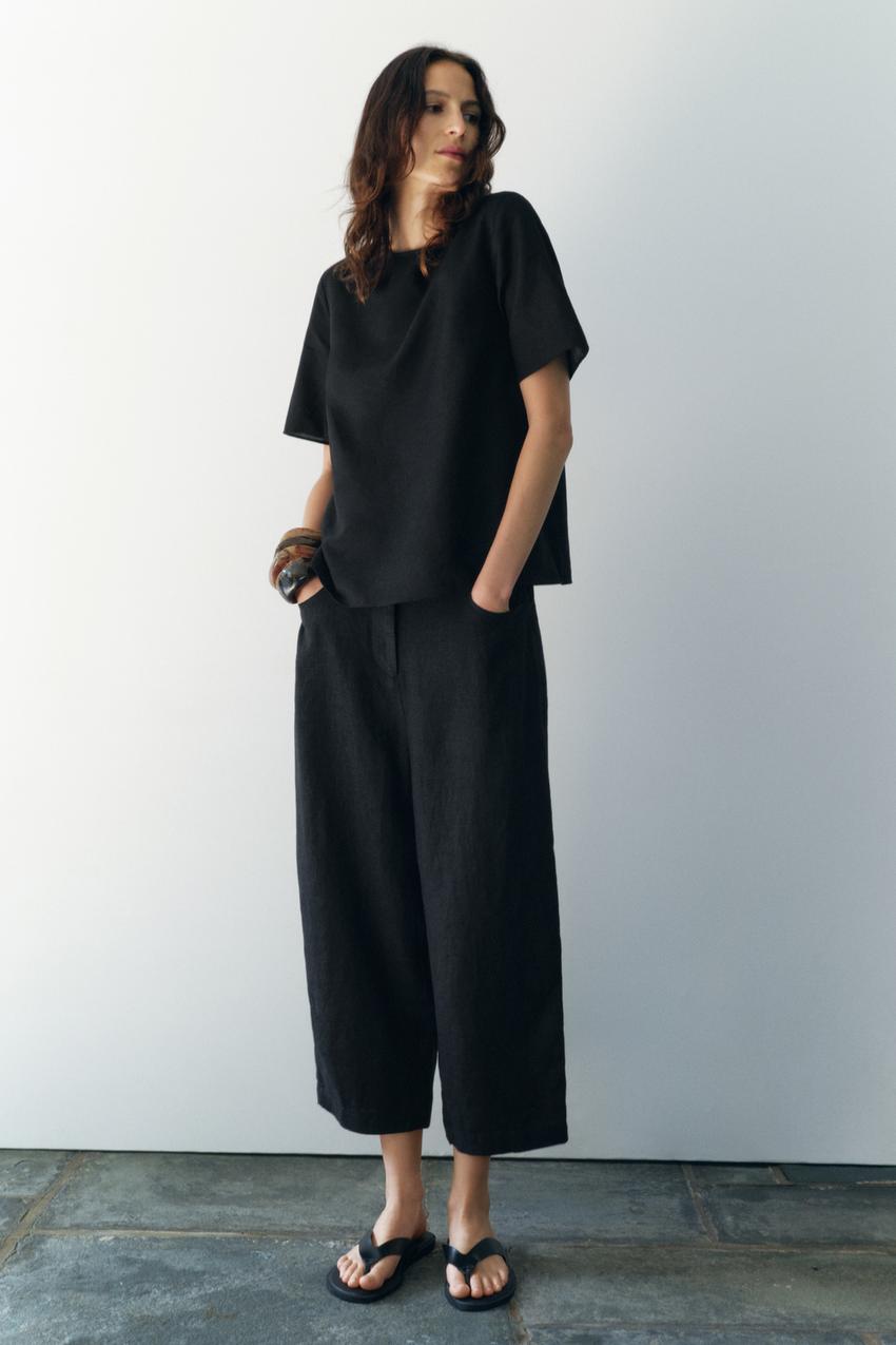 TOP AUS LEINENMISCHGEWEBE ZW COLLECTION - Schwarz | ZARA 