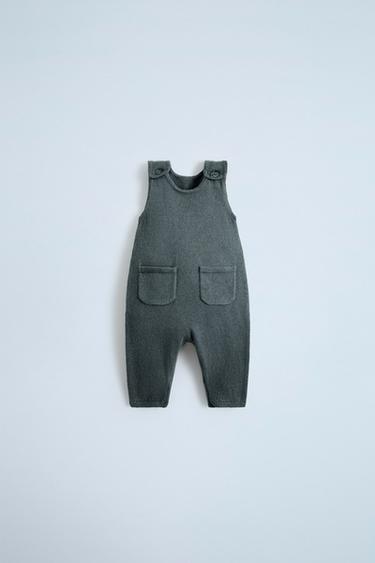 COTTON-SILK KNIT DUNGAREES WITH POCKETS - Anthracite grey by Zara
