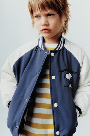 Zara SNOOPY PEANUTS™ EMBROIDERED BOMBER JACKET - Ecru / Blue
