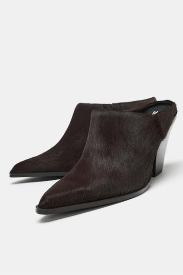 MULES À TALONS EN CUIR AVEC EFFET FOURRURE - Marron de Zara - Image 4