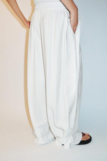 PANTALON FLUIDE À BAS AJUSTABLE - Blanc cassé de Zara - Image 4