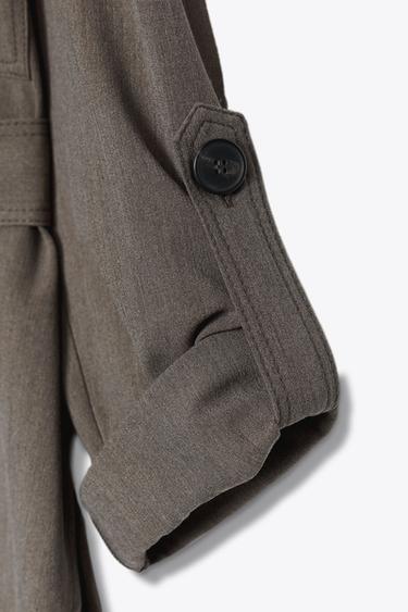 Zara TAB SLEEVE BELTED SHIRT - taupe brown