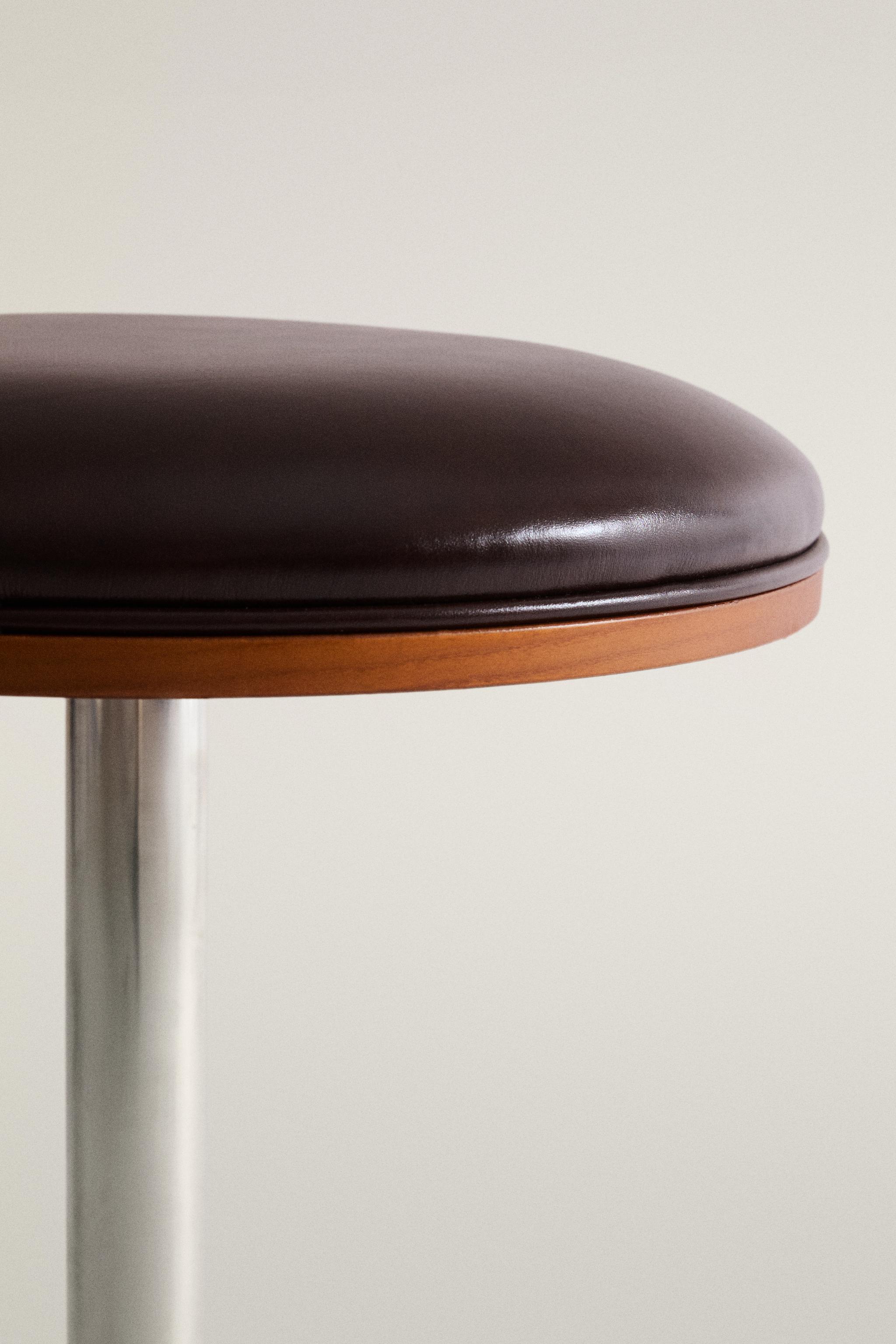 LEATHER AND STAINLESS STEEL STOOL
