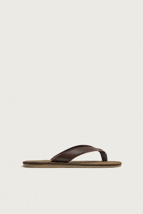 SANDALIA TIRAS PIEL - Marrón de Zara - Imagen 0