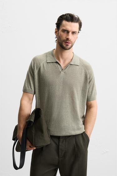100% LINEN KNIT POLO SHIRT - washed green by Zara