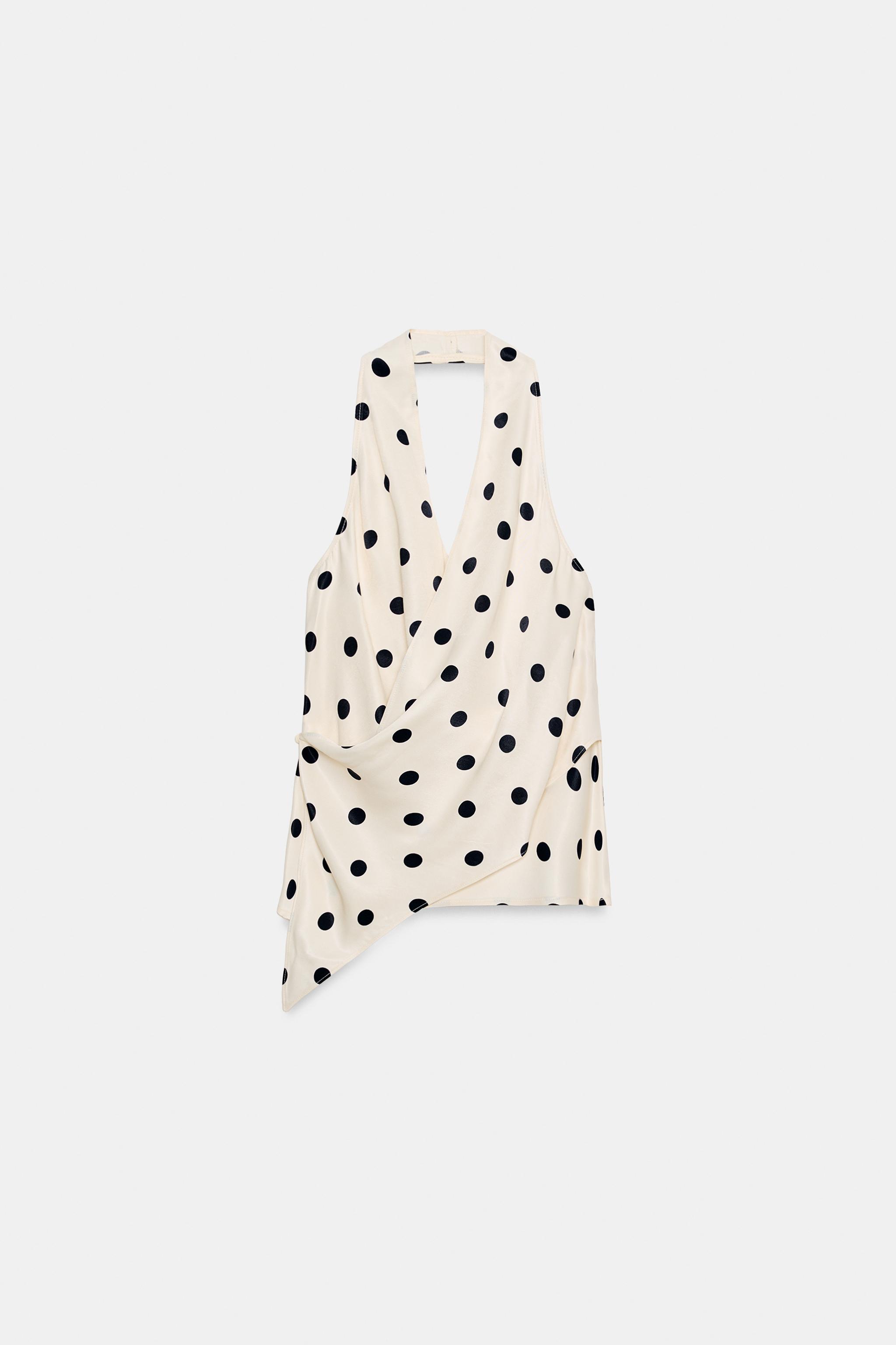 TOP SATINÉ HALTER À POIS