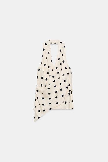 SATIN HALTER NECK POLKA DOT TOP - Black / White by Zara
