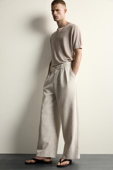 PANTALÓN RELAXED FIT ESTRUCTURA PLIEGUES - Beige claro de Zara