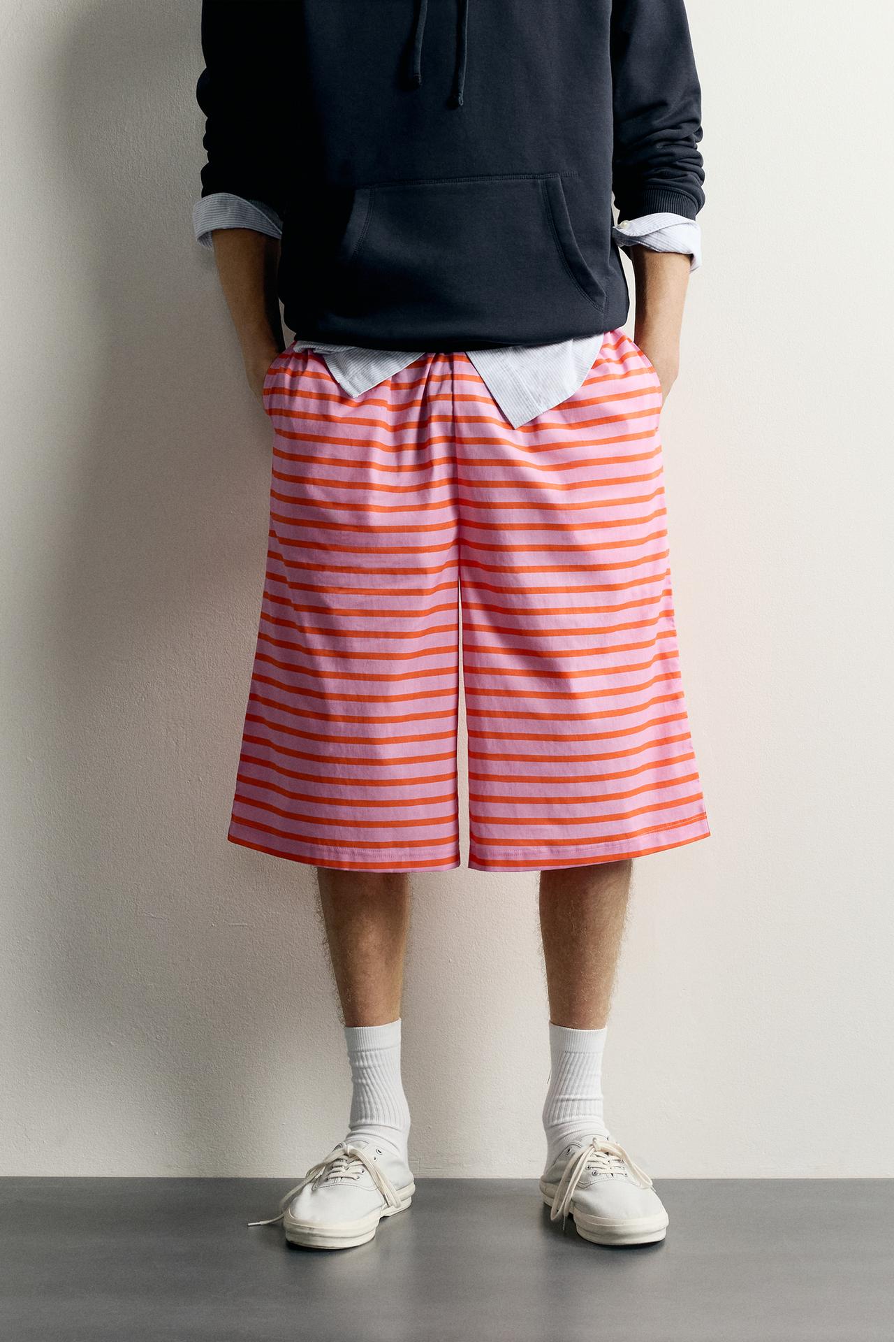 0FR. PARIS X ZARA STRIPED JACQUARD BERMUDA SHORTS — Pink