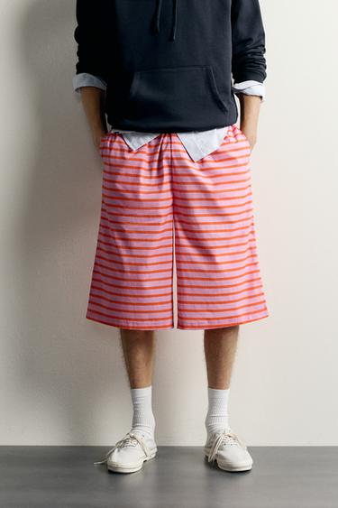 0FR. PARIS X ZARA STRIPED JACQUARD BERMUDA SHORTS — Pink 2