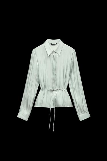 Zara SHIMMER TIE SHIRT - Light green - Image 0