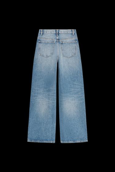 TRF WIDE-LEG HIGH-WAIST JEANS WITH CROSSOVER WAIST - Blue by Zara