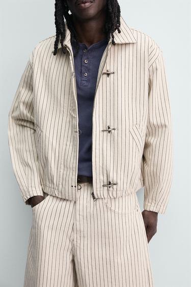CROPPED FIT STRIPED FIREMAN CLASP JACKET - Ecru by Zara - Image 5