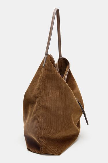 SAC SHOPPER EFFET VELOURS CÔTELÉ - Marron de Zara - Image 3
