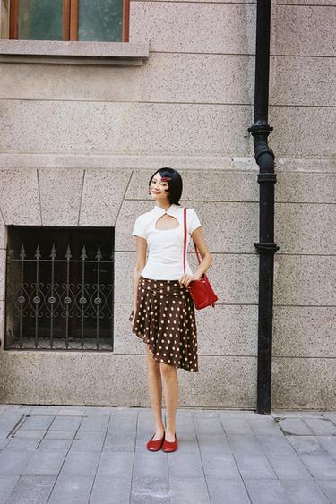 Zara 明線裝飾迷你水桶包 - 紅色