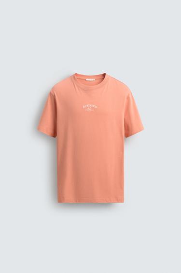 REGULAR FIT EMBROIDERED CONTRAST T-SHIRT - Coral by Zara - Image 5