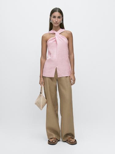 Zara 100% linen crossover top - Pink